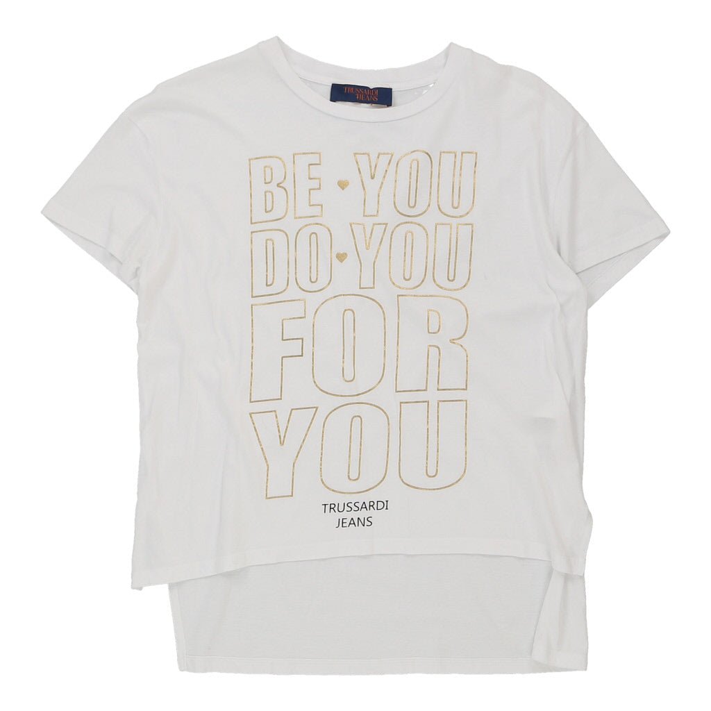 Trussardi T-Shirt - XS White Cotton Refurbished - Thrifted (note: this is a term often used to describe second- refurbished available on Cerqular