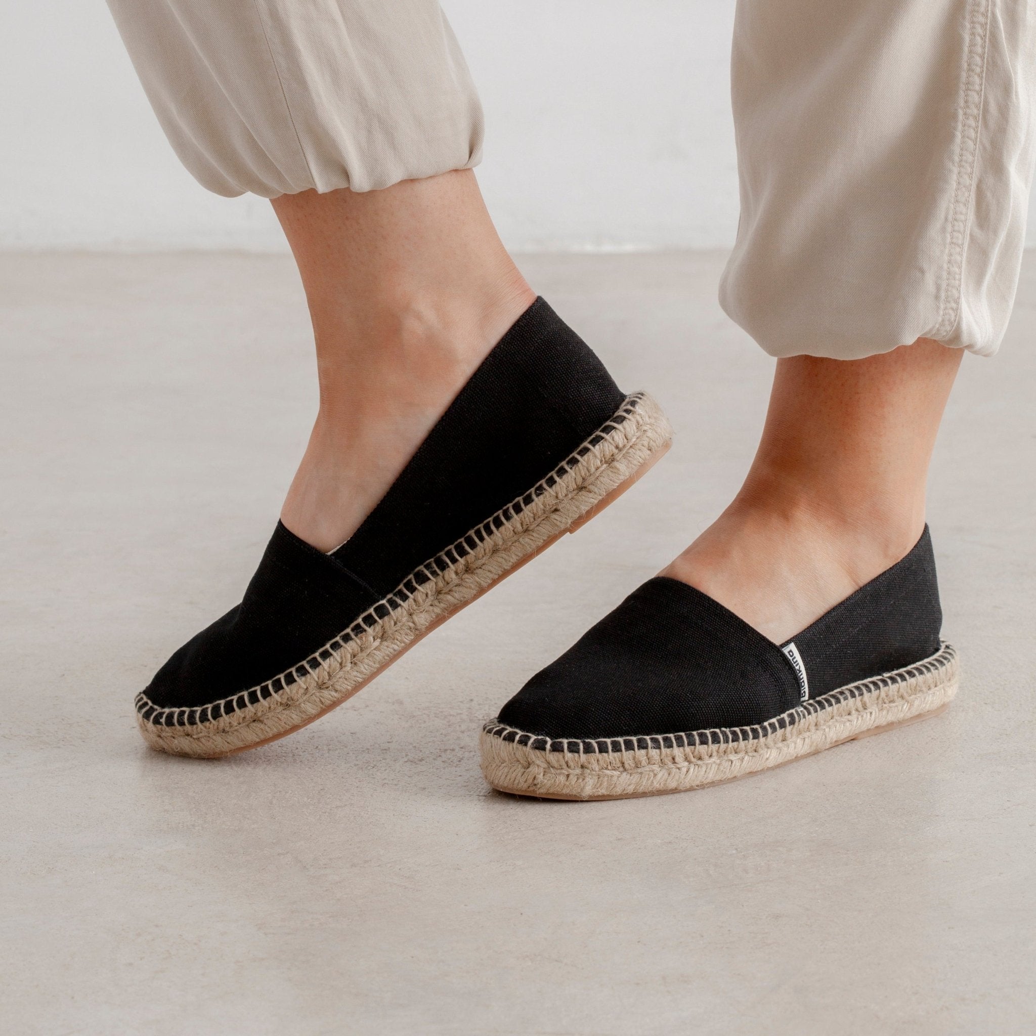 Mila Sustainable, Eco Friendly, Vegan Canvas Espadrille Flats - Black | Size: 6.5 US (37EU) | Color: Black Refurbished - N/A refurbished available on Cerqular