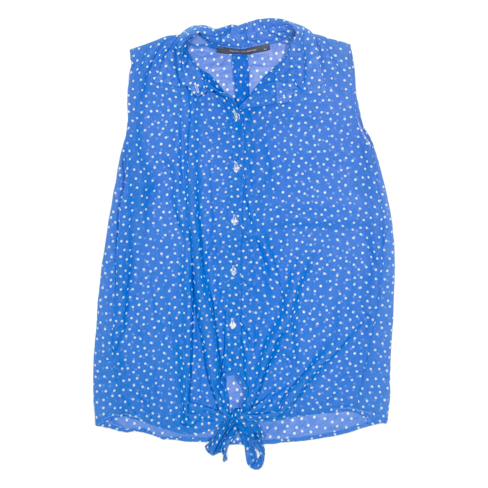 MADE OF MONEY Sheer Tie Front Womens Printed Shirt Blue Collared Spotted M Refurbished - N/A refurbished available on Cerqular