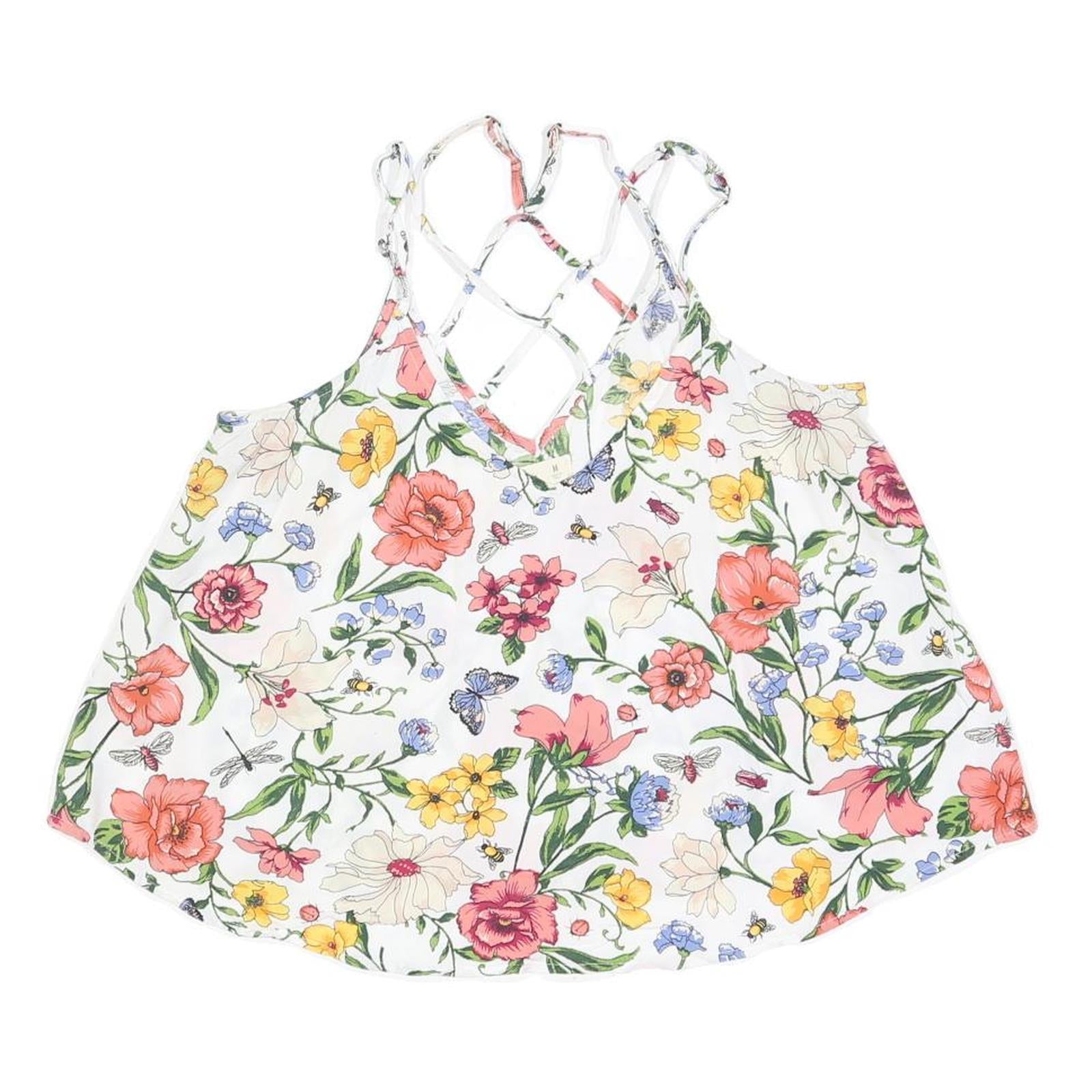 HOLLISTER Womens White Floral Print Strappy Sleeveless Top M Lightweight Refurbished - N/A refurbished available on Cerqular