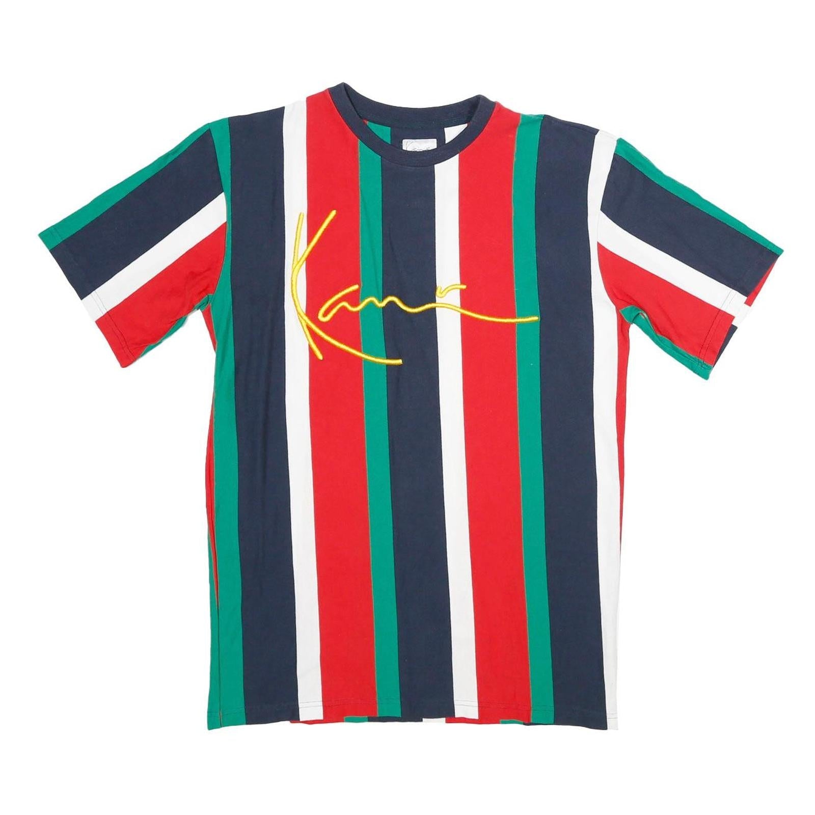 KARL KANI Mens Red & Green Striped Graphic T-Shirt S Short Sleeve Crew Neck Refurbished - N/A refurbished available on Cerqular