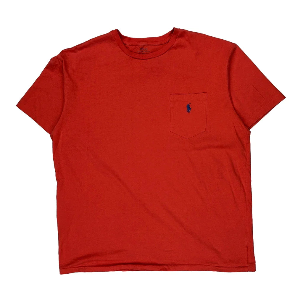 Polo By Ralph Lauren T-Shirt - Large Red Cotton Refurbished - Thrifted (note: this is a term often used to describe second- refurbished available on Cerqular