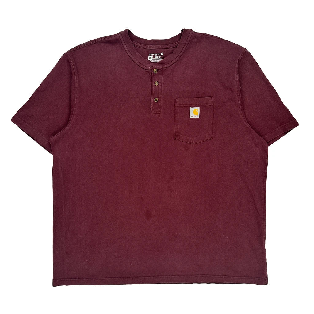 Carhartt T-Shirt - 2XL Burgundy Cotton Refurbished - Thrifted (note: this is a term often used to describe second- refurbished available on Cerqular