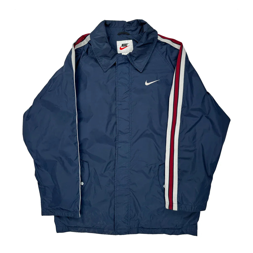 Nike Striped Jacket - XL Blue Polyester Refurbished - Thrifted (note: this is a term often used to describe second- refurbished available on Cerqular