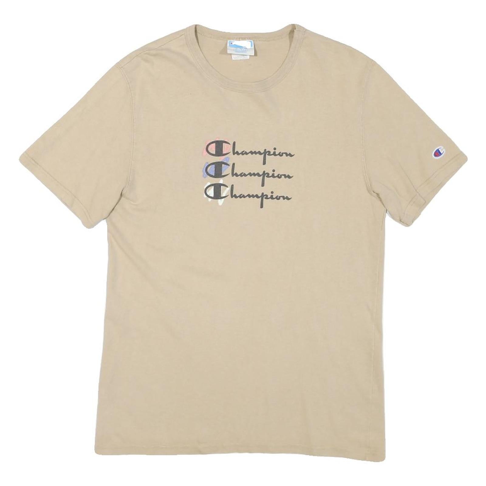 CHAMPION Mens Beige Graphic T-Shirt M Short Sleeve Crew Neck Cotton Blend Refurbished - N/A refurbished available on Cerqular