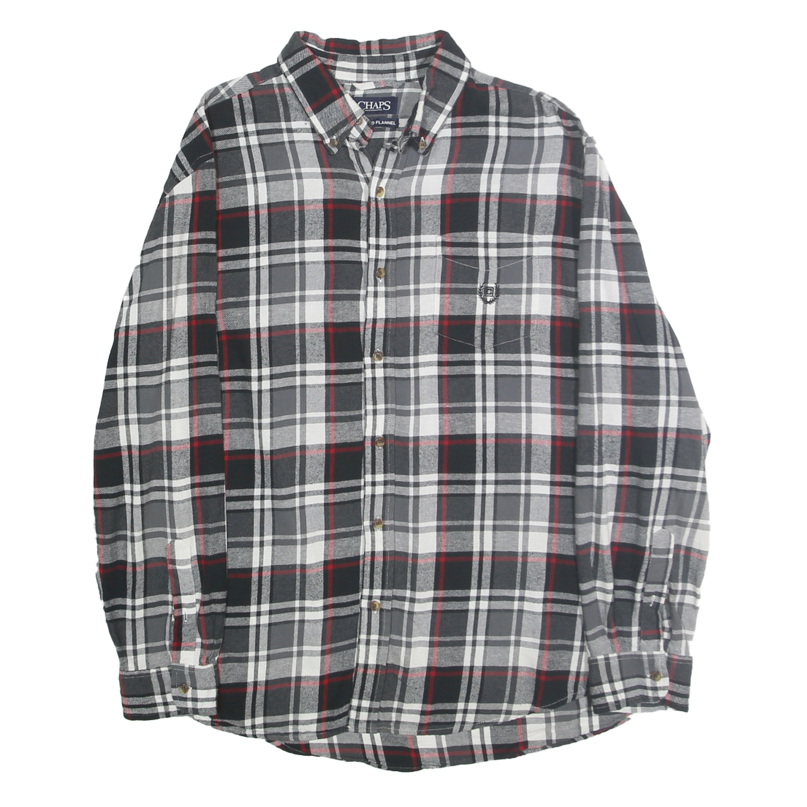 CHAPS Mens Black & Grey Check Flannel Shirt L Button-Down Casual Cotton Refurbished - N/A refurbished available on Cerqular