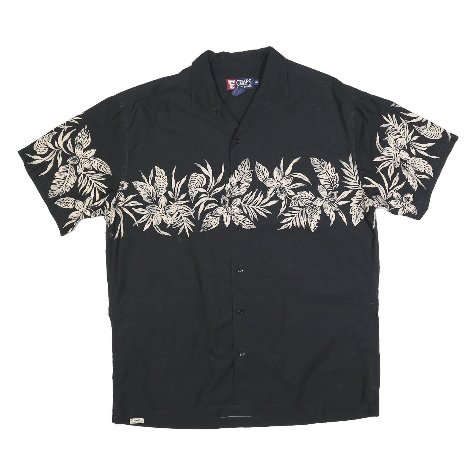 CHAPS RALPH LAUREN Mens Black & Beige Hawaiian Shirt L Cotton Blend Casual Refurbished - N/A refurbished available on Cerqular