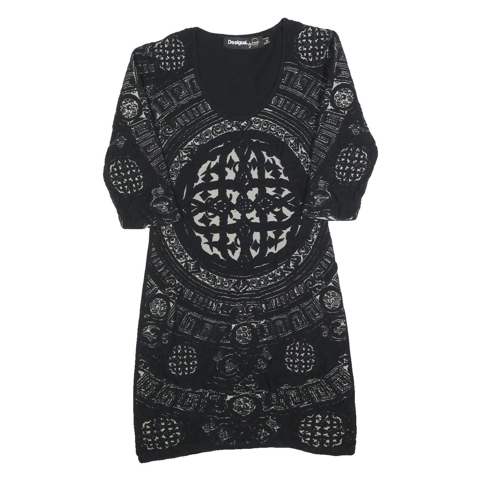 DESIGUAL Womens Black Bodycon Woven Floral 3/4 Sleeve Midi XL Dress Stylish Refurbished - N/A refurbished available on Cerqular