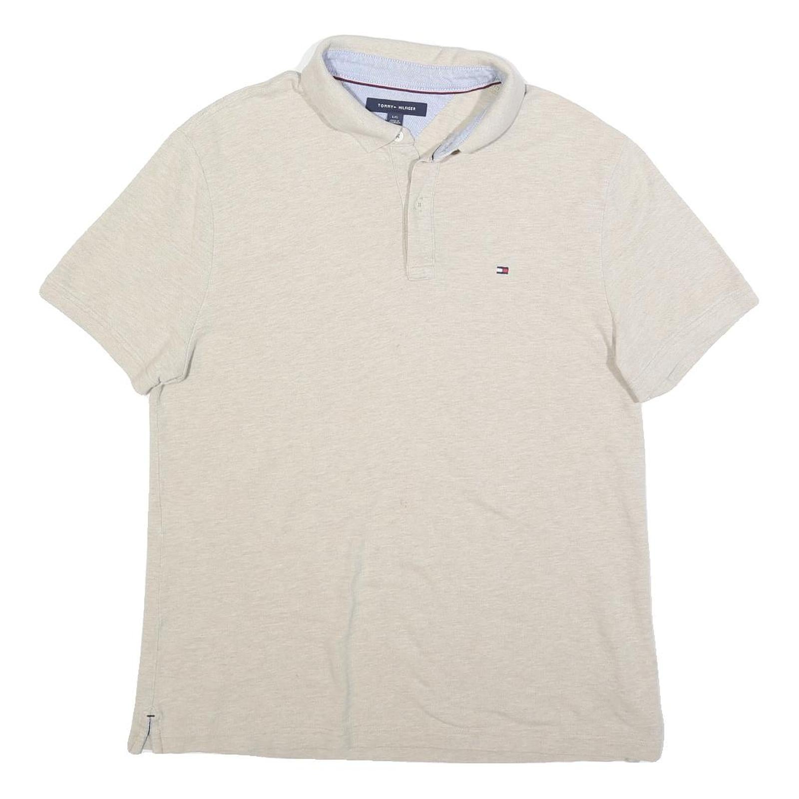 TOMMY HILFIGER Mens Beige Short Sleeve Plain Polo Shirt L Cotton Blend Casual Refurbished - N/A refurbished available on Cerqular