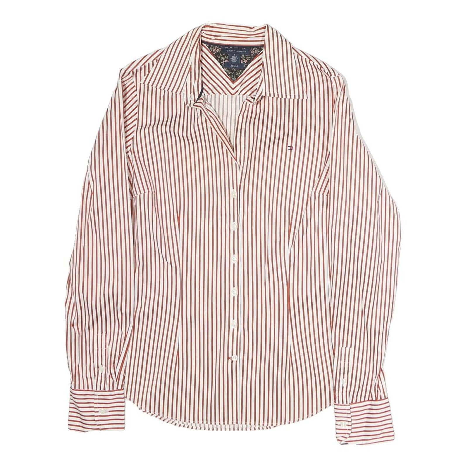 TOMMY HILFIGER Womens Red & White Striped Shirt S Button Cotton Classic Fit Refurbished - N/A refurbished available on Cerqular
