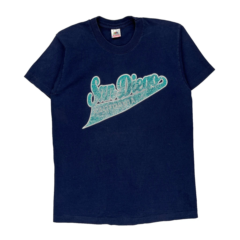 Fruit Of The Loom Single Stitch T-Shirt - Medium Navy Cotton Refurbished - Thrifted (note: this is a term often used to describe second- refurbished available on Cerqular