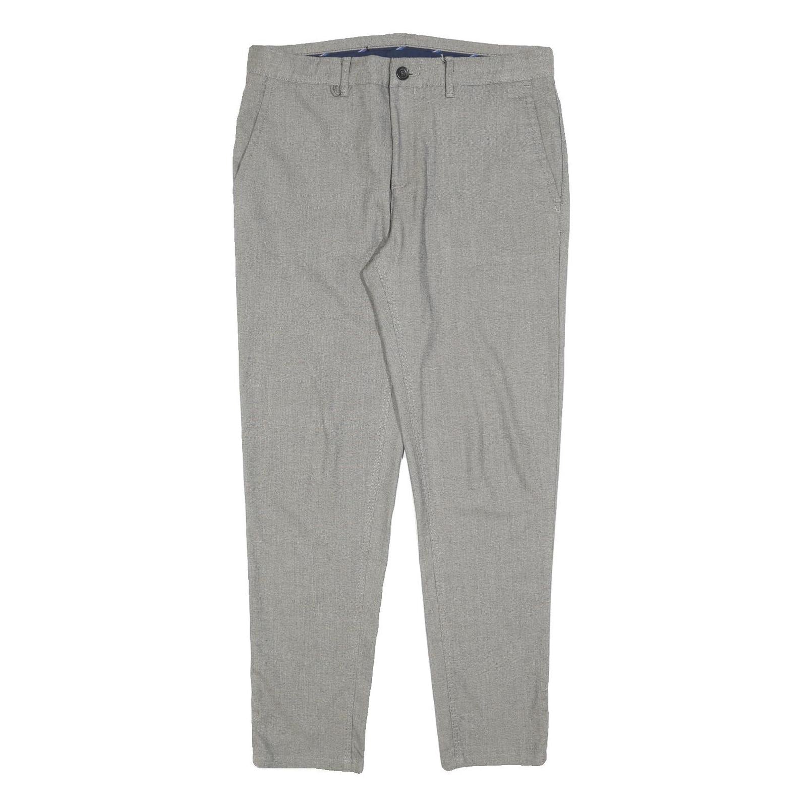 ZARA Mens Slim Grey Cotton Blend Trousers W32 L30 Casual Smart Zip Closure Refurbished - N/A refurbished available on Cerqular