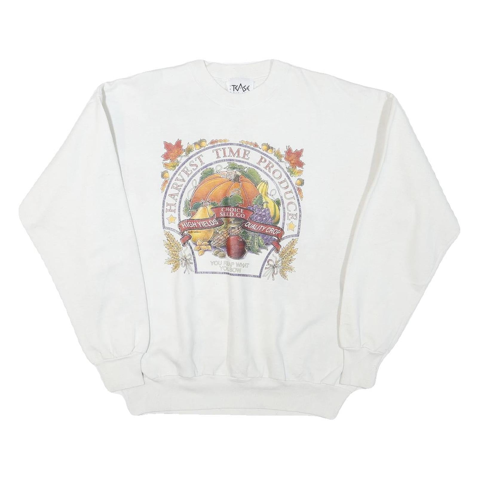 TEASE Mens White Harvest Time Produce Cotton Blend Crew Neck Sweatshirt L Refurbished - N/A refurbished available on Cerqular