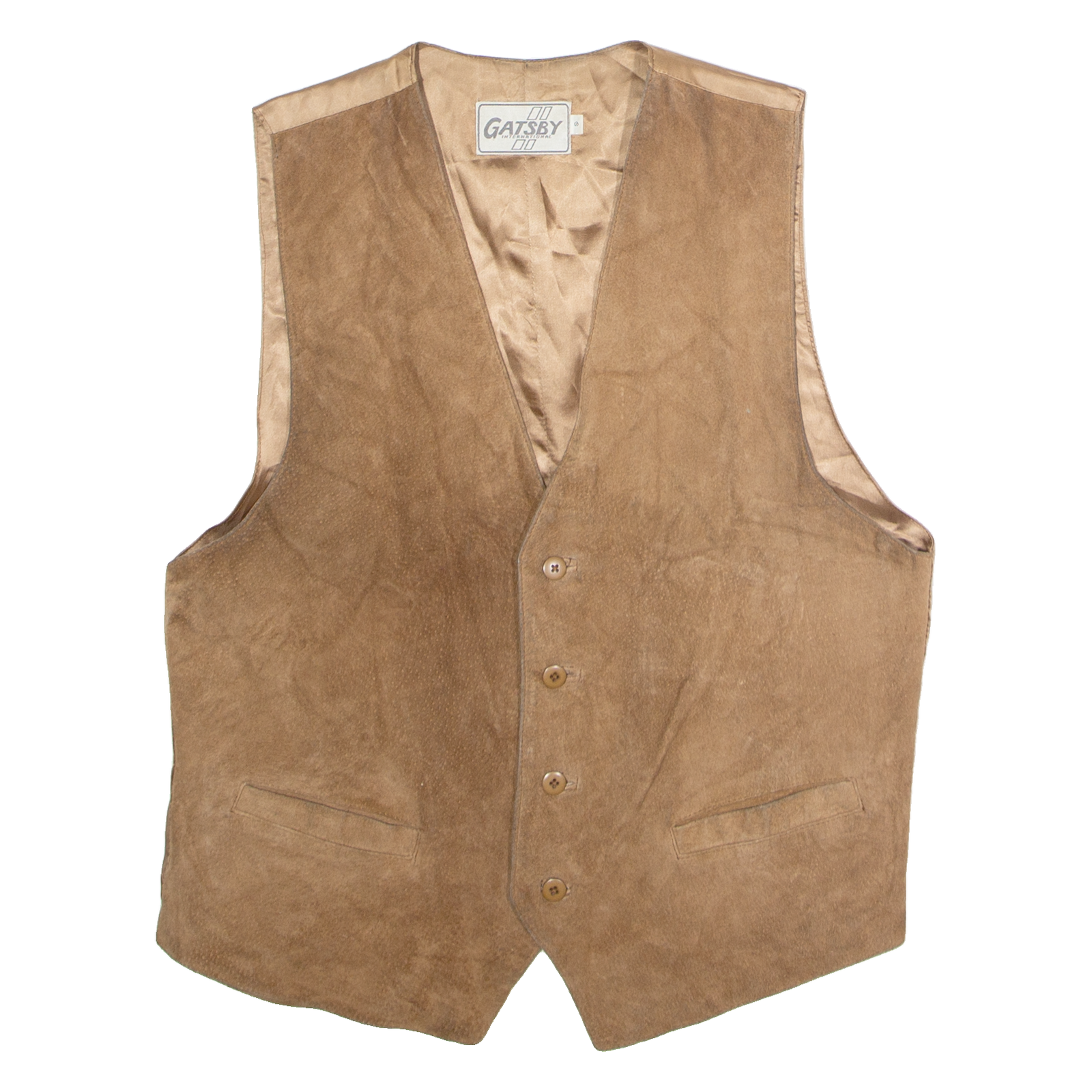 GATSBY Mens Waistcoat Brown Leather Suede 90s S Refurbished - N/A refurbished available on Cerqular