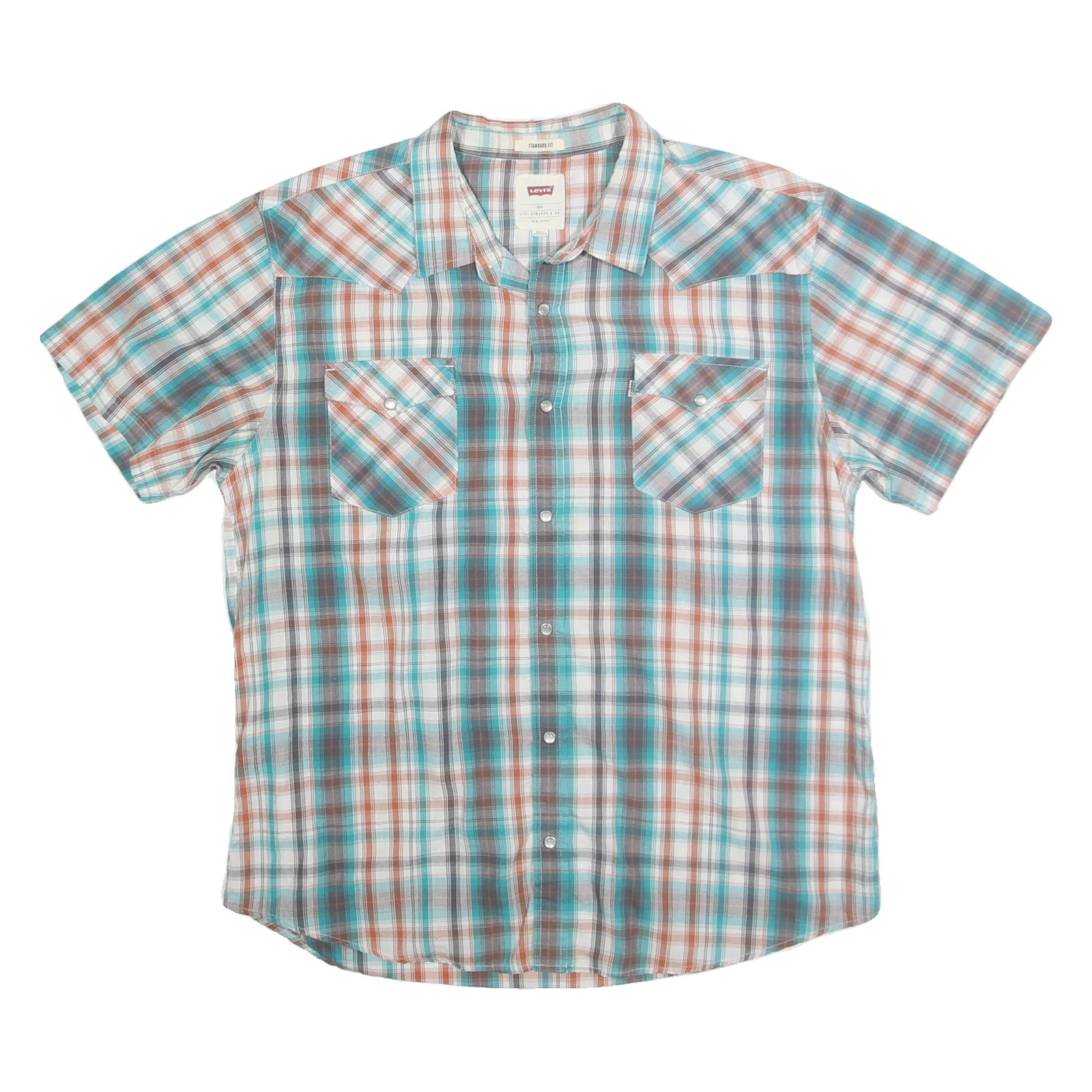 LEVI'S Mens Blue & Brown Checked Shirt 2XL Cotton Blend Standard Fit Casual Refurbished - N/A refurbished available on Cerqular