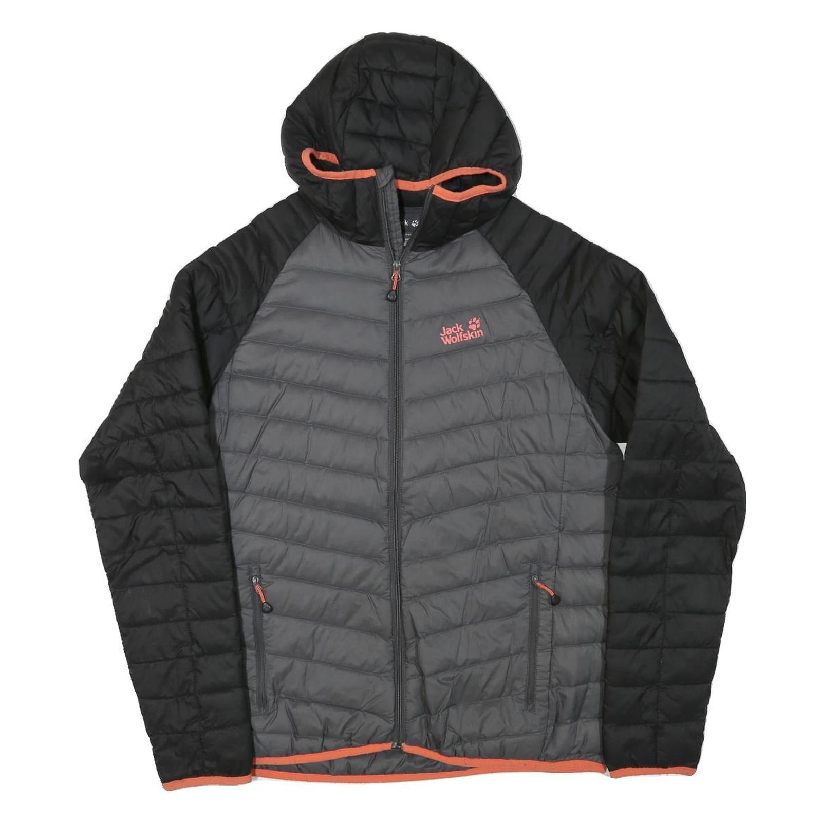 JACK WOLFSKIN Womens Black & Grey Hooded Puffer Jacket L Polyester Blend Zip Refurbished - N/A refurbished available on Cerqular