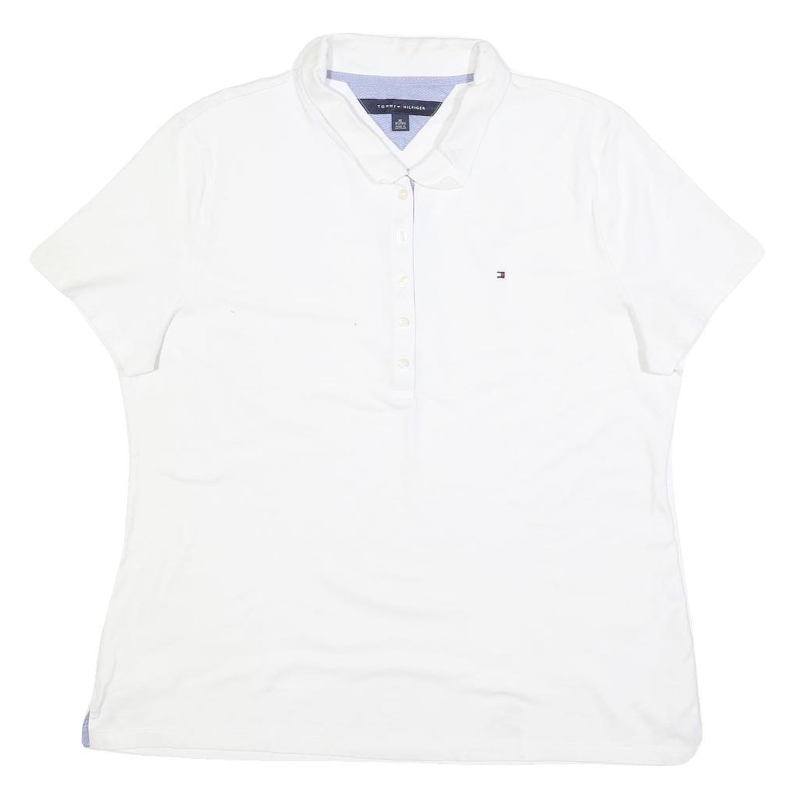 TOMMY HILFIGER Womens White Short Sleeve Plain Polo Shirt L Classic Fit Refurbished - N/A refurbished available on Cerqular