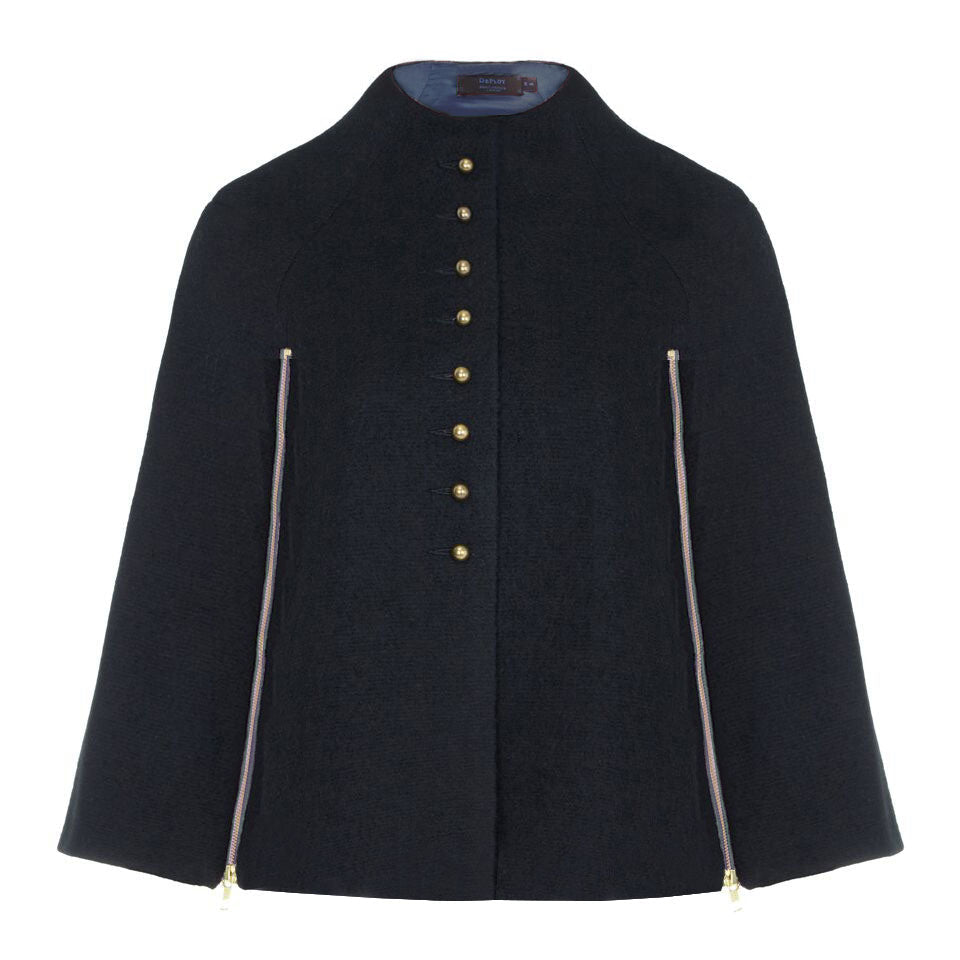 GLADE | Buttoned Melton Zipped Wool Cape | Colour: BLACK | Size: S Refurbished - N/A refurbished available on Cerqular