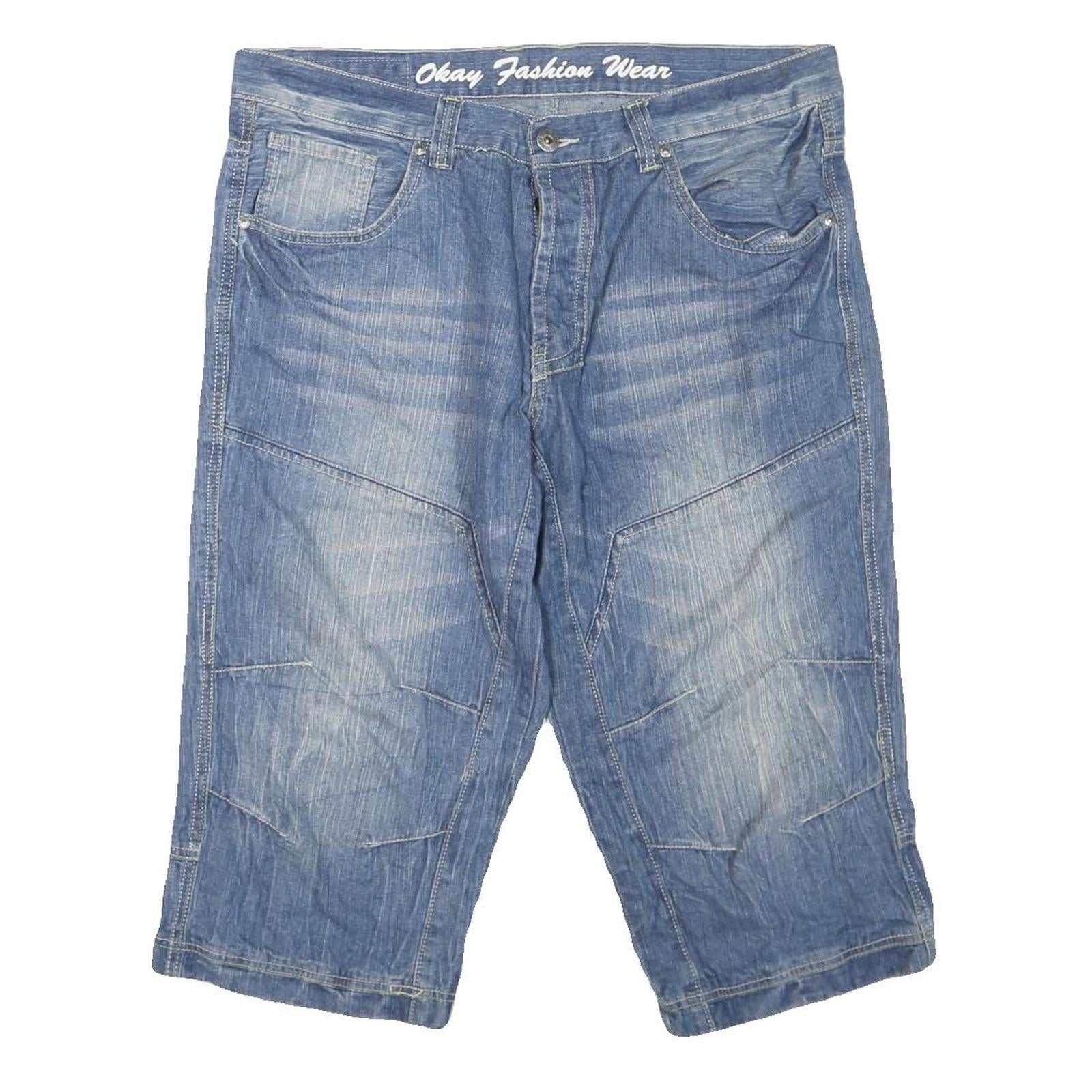 OKAY FASHION WEAR Mens Denim Blue Casual Shorts L W38 Cotton Blend Comfortable Refurbished - N/A refurbished available on Cerqular