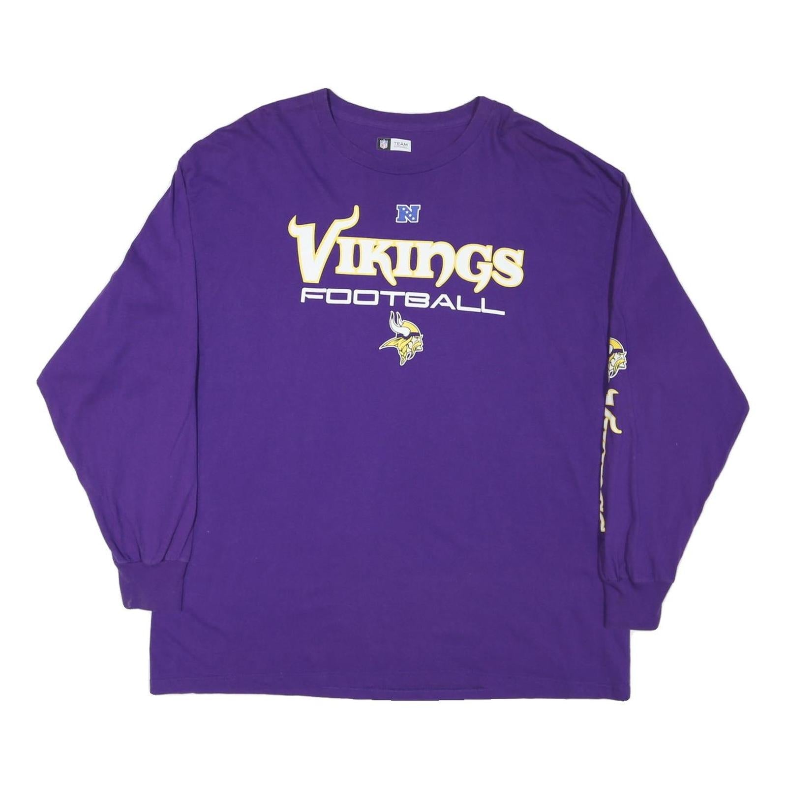 NFL Mens Purple Vikings Football Long Sleeve Crew Neck T-Shirt 2XL Cotton Blend Refurbished - N/A refurbished available on Cerqular