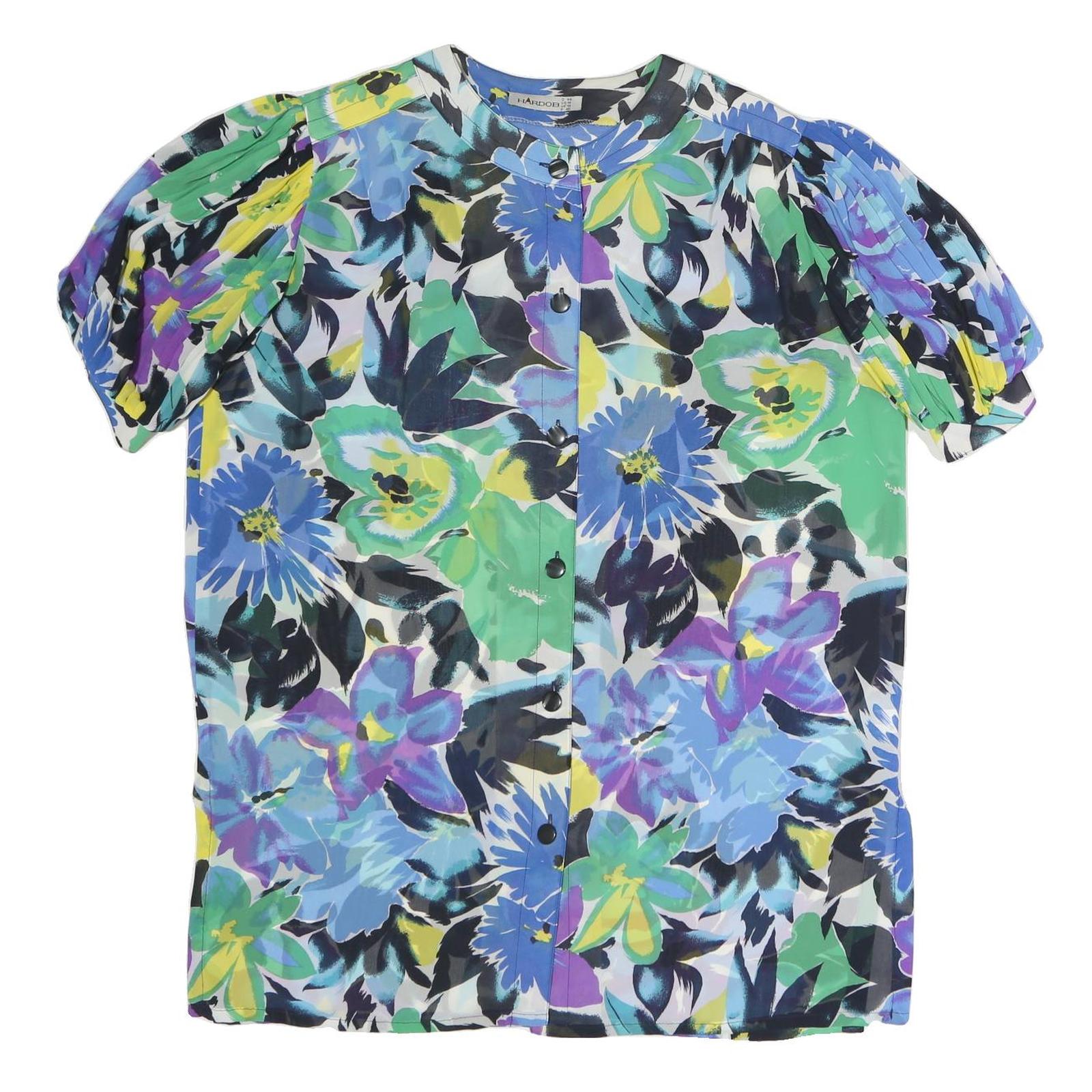 HARDOB Womens Blue Green Floral Printed Top Short Sleeve Round Neck UK 14 Refurbished - N/A refurbished available on Cerqular