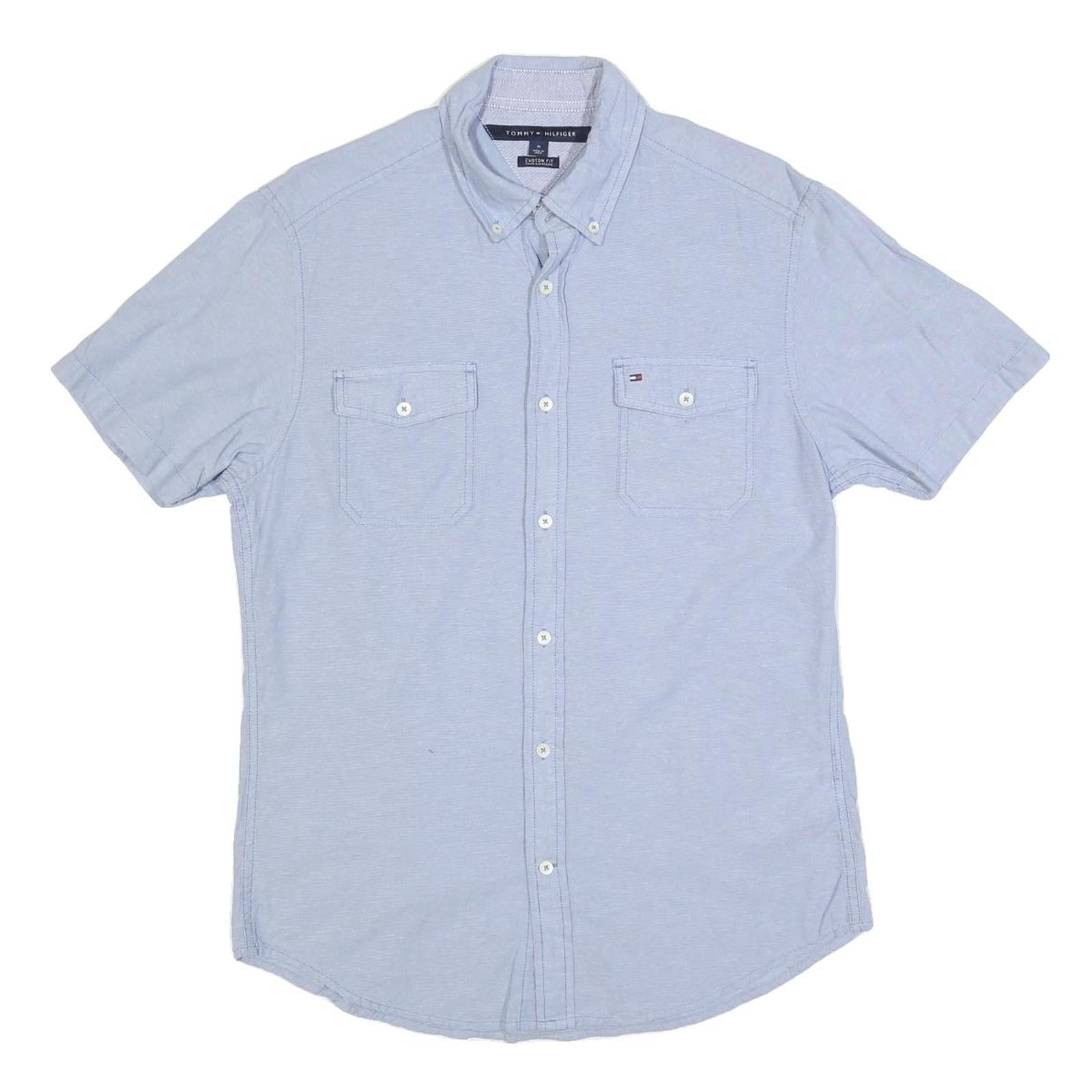 TOMMY HILFIGER Mens Blue Cotton Shirt M Classic Fit Button Down Collar Short Refurbished - N/A refurbished available on Cerqular