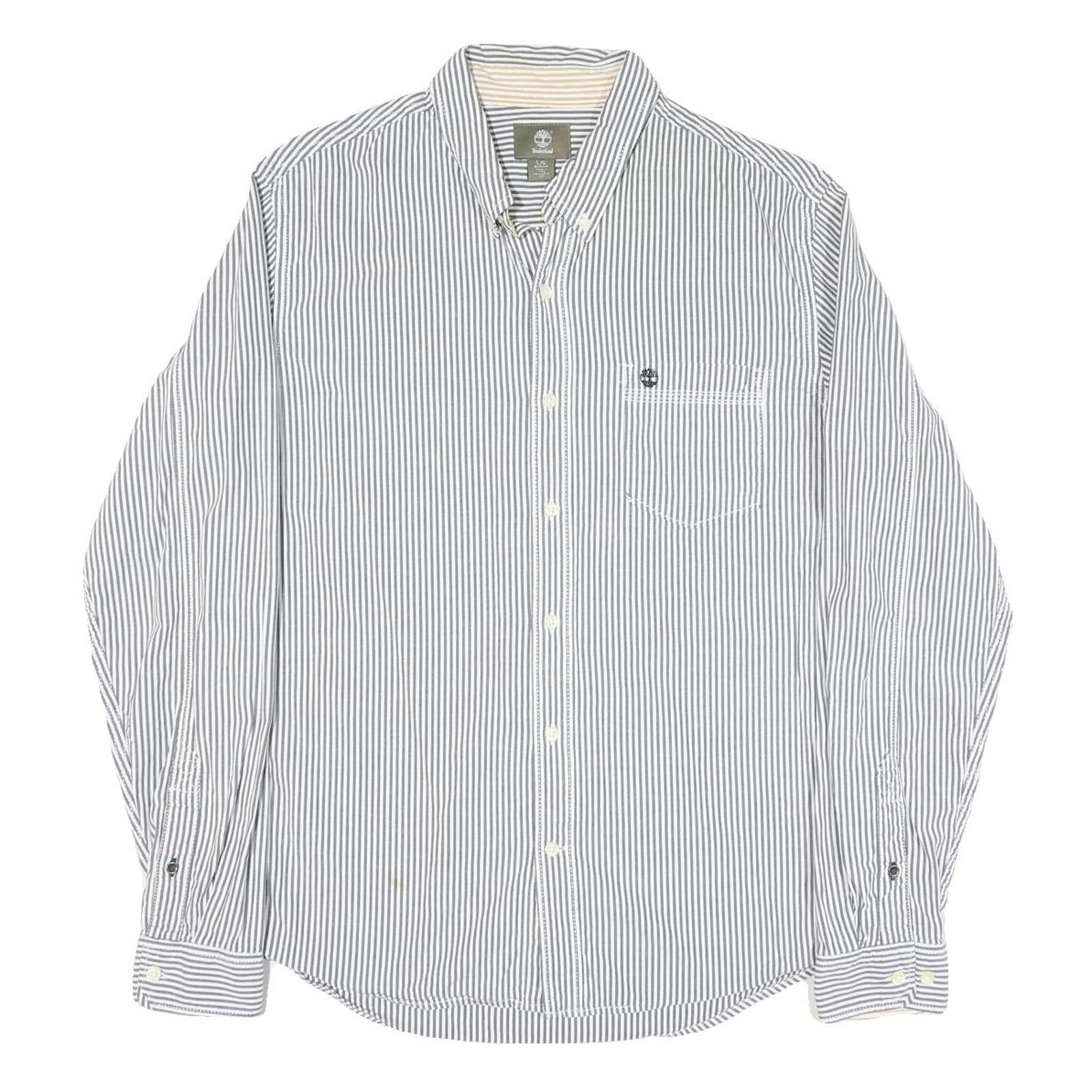 TIMBERLAND Mens White & Grey Striped Cotton Blend Shirt L Button-Down Pocket Refurbished - N/A refurbished available on Cerqular