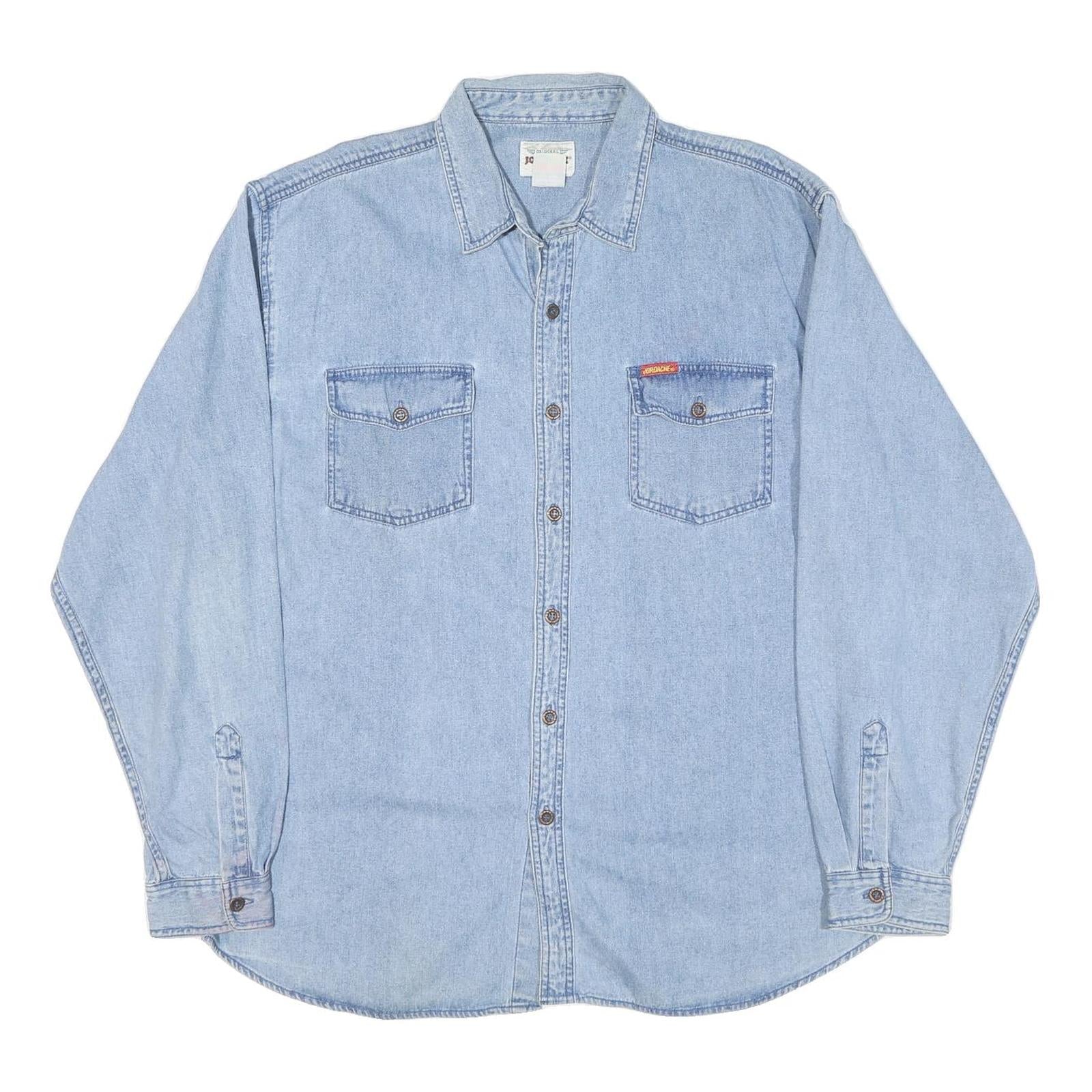 JORDACHE Mens Blue Denim Shirt XL Cotton Blend Casual Long Sleeve Button Pockets Refurbished - N/A refurbished available on Cerqular