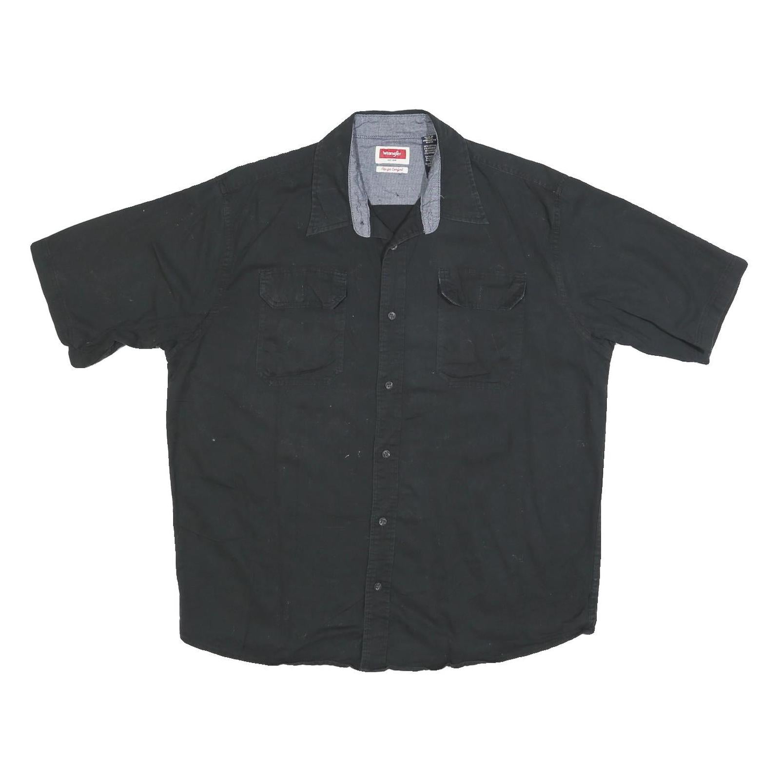 WRANGLER Mens Black Casual Cotton Blend Shirt L Short Sleeve Button Pocket Refurbished - N/A refurbished available on Cerqular