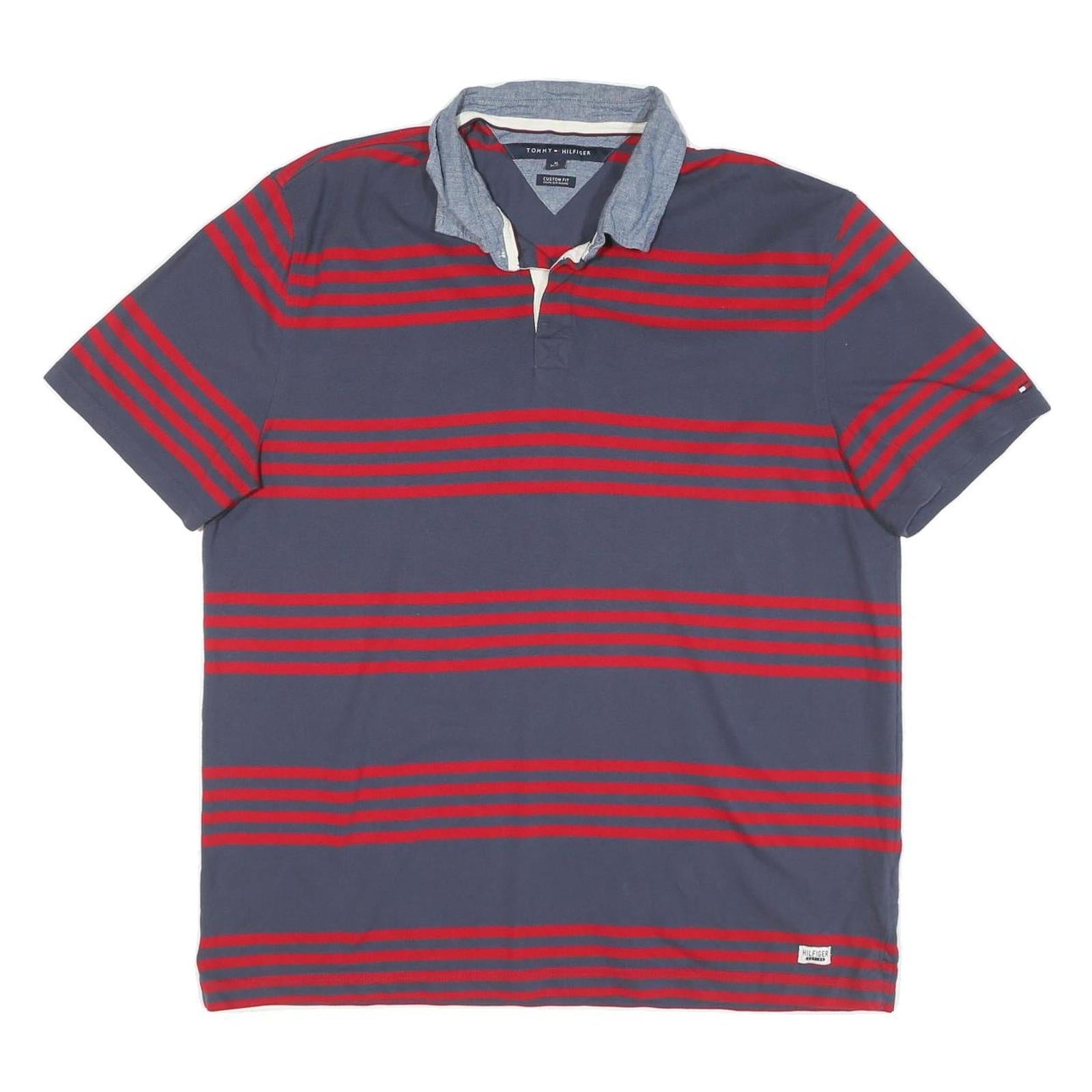 TOMMY HILFIGER Mens Blue & Red Striped Short Sleeve Polo Shirt XL Cotton Blend Refurbished - N/A refurbished available on Cerqular