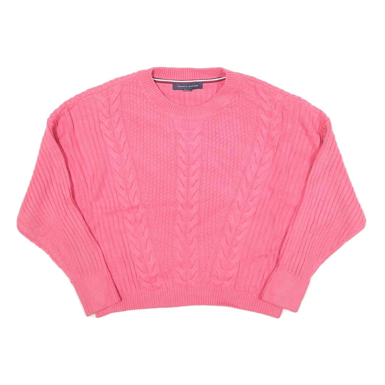 TOMMY HILFIGER Womens Pink Cable Knit Jumper Crew Neck M Cotton Blend Casual Refurbished - N/A refurbished available on Cerqular