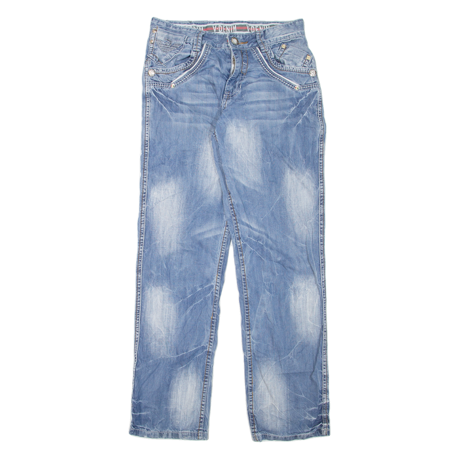 V-ARZ DAR Mens Jeans Blue Regular Straight Stone Wash W30 L30 Refurbished - N/A refurbished available on Cerqular