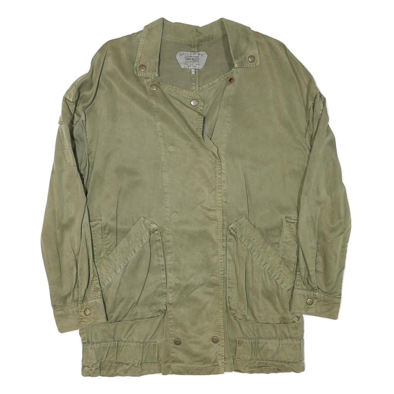 TRAFALUC Womens Green Cotton Blend Button Jacket M Plain Lightweight Casual Refurbished - N/A refurbished available on Cerqular