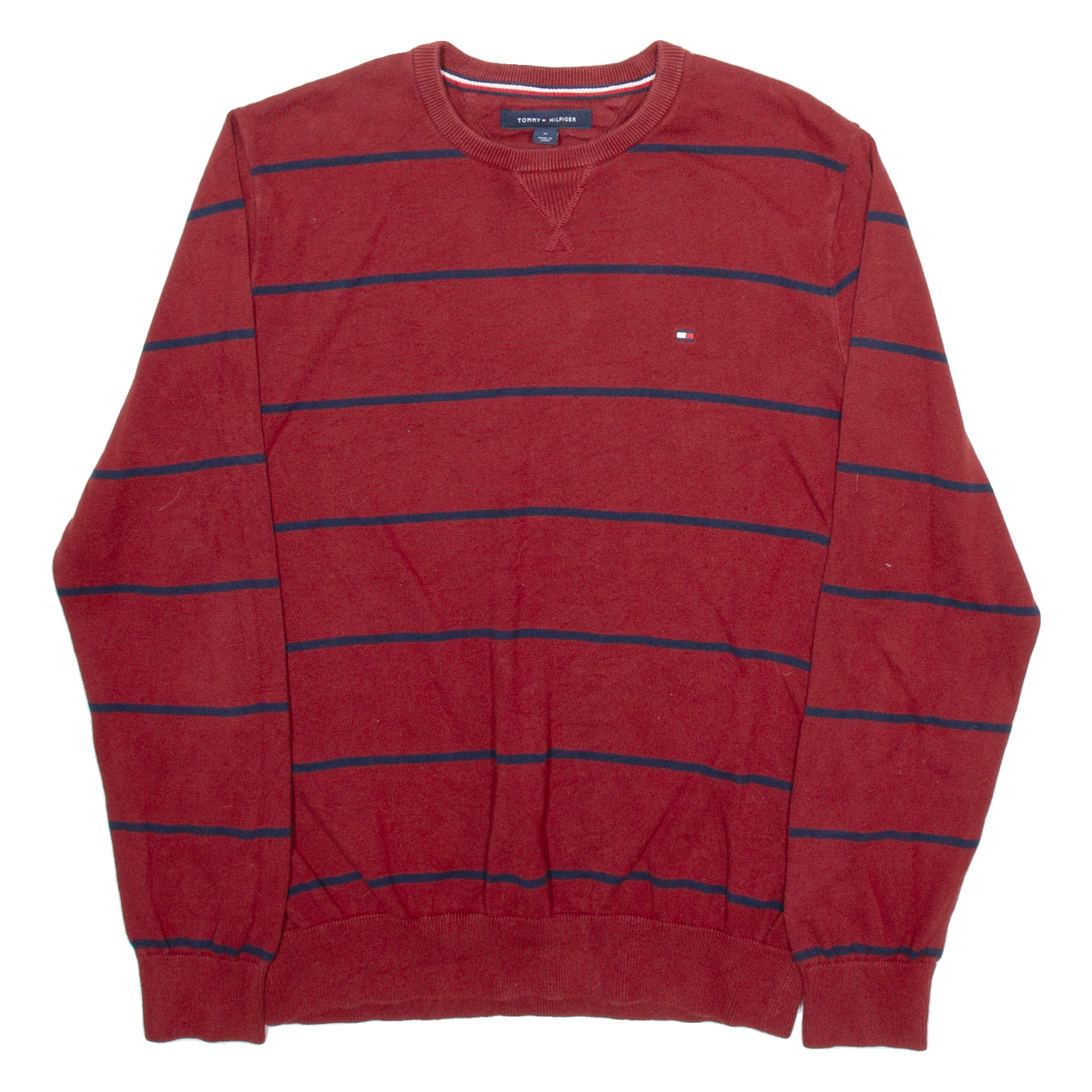 TOMMY HILFIGER Mens Patterned Jumper Red Striped Tight Knit M Refurbished - N/A refurbished available on Cerqular