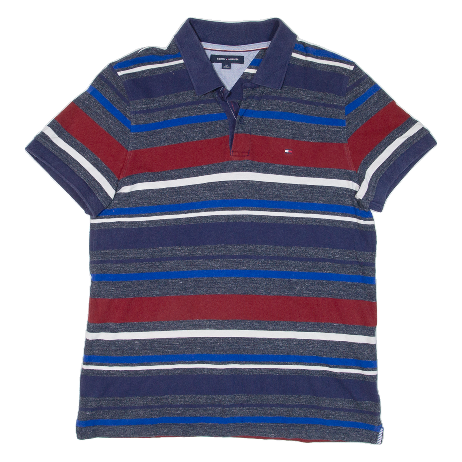 TOMMY HILFIGER Mens Polo Shirt Blue Striped L Refurbished - N/A refurbished available on Cerqular