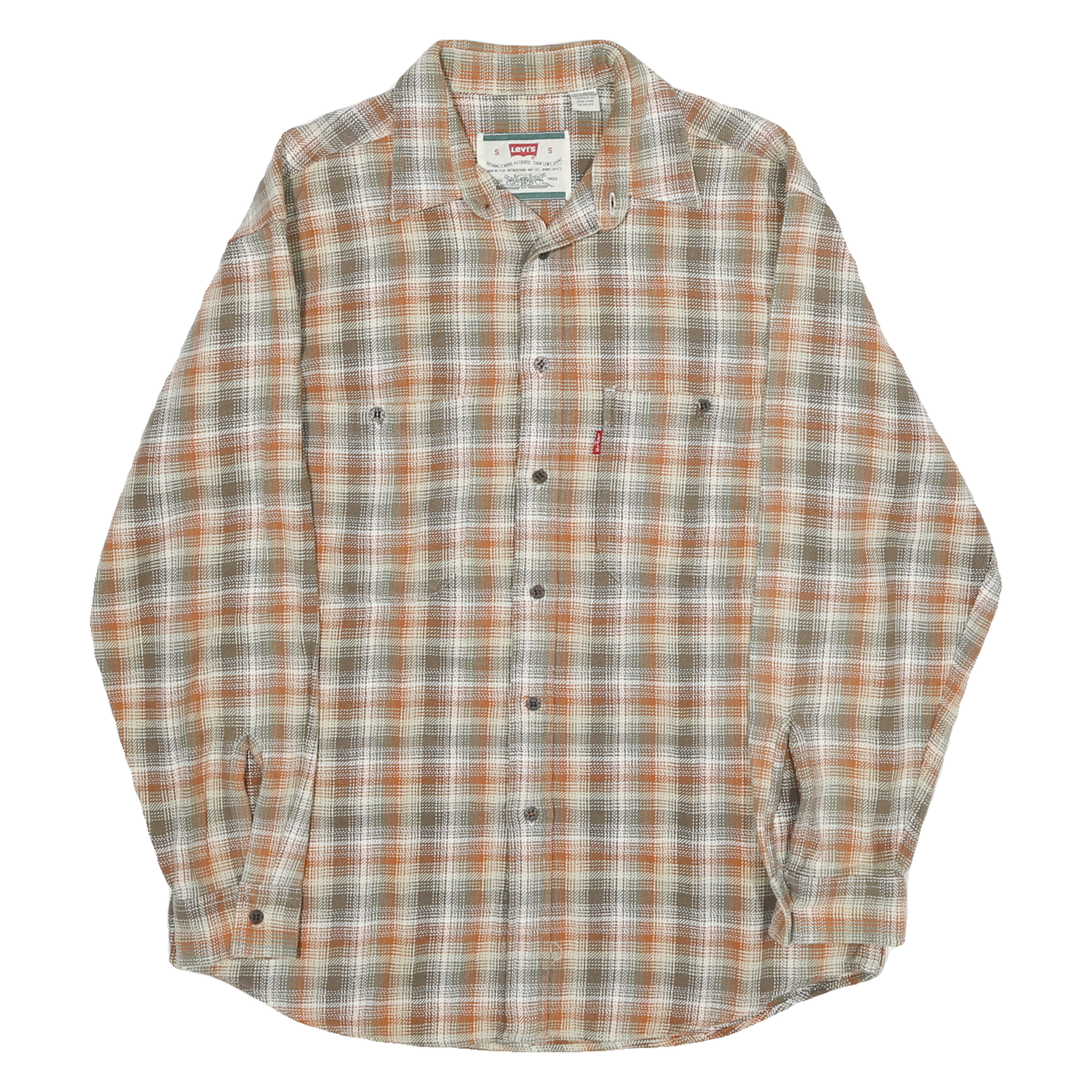 LEVI'S Mens Beige & Orange Check Shirt S Button Down Casual Cotton Refurbished - N/A refurbished available on Cerqular