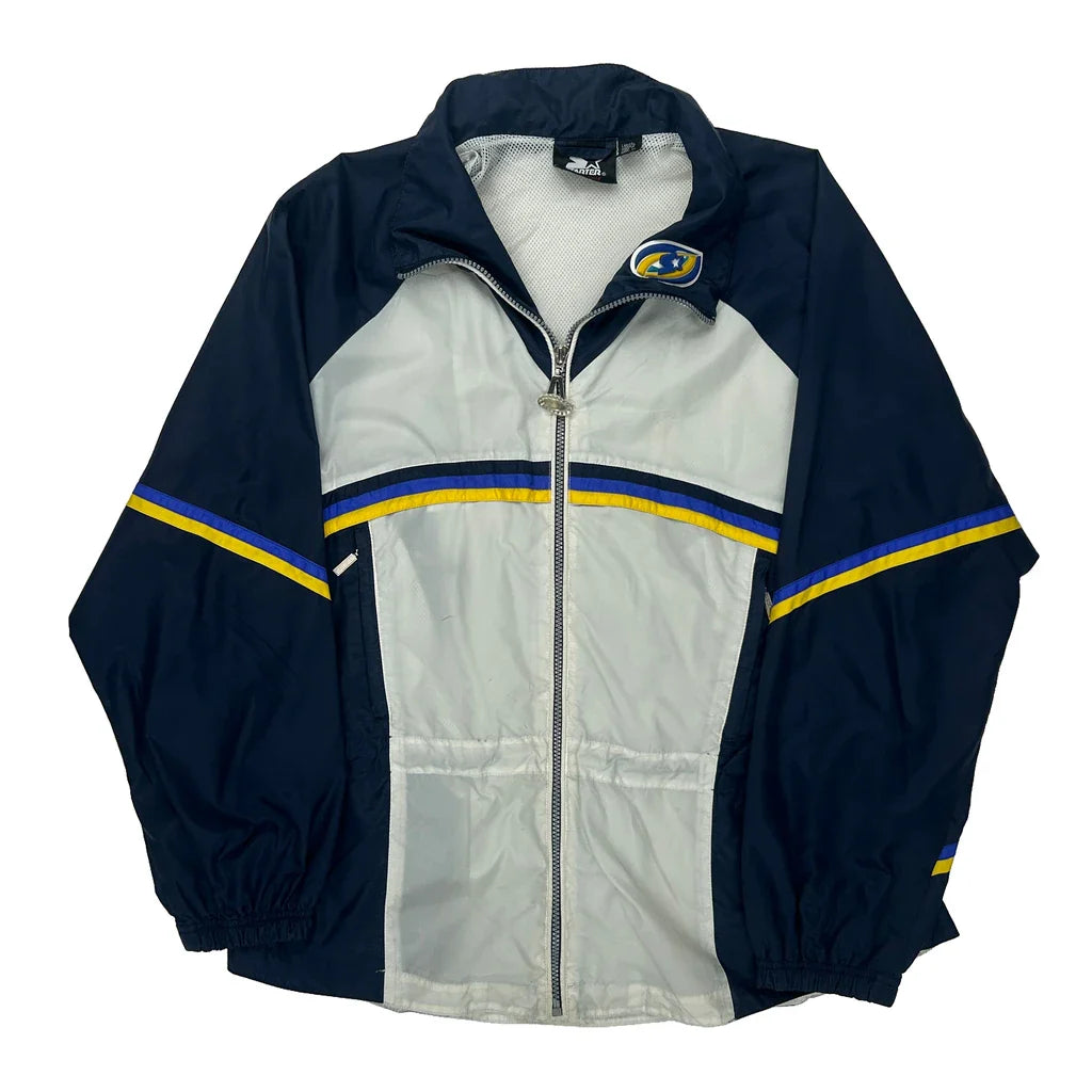 Starter Striped Windbreaker - Medium Yellow Polyester Refurbished - Thrifted (note: this is a term often used to describe second- refurbished available on Cerqular