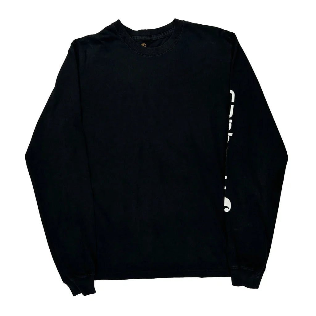 Relaxed Fit Carhartt Spellout Long Sleeve T-Shirt - Medium Black Cotton Refurbished - Thrifted (note: this is a term often used to describe second- refurbished available on Cerqular
