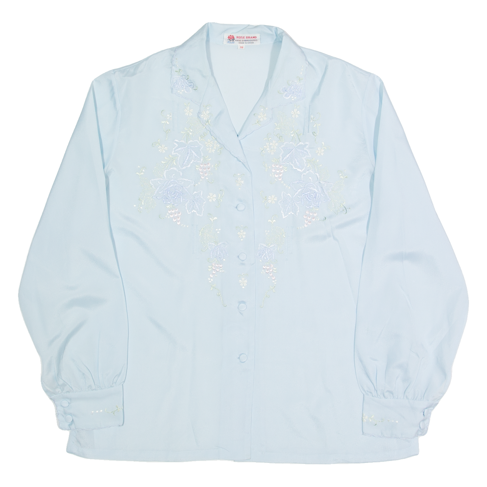ROSE BRAND Embroidered Womens Blouse Shirt Blue Collared 90s M Refurbished - N/A refurbished available on Cerqular
