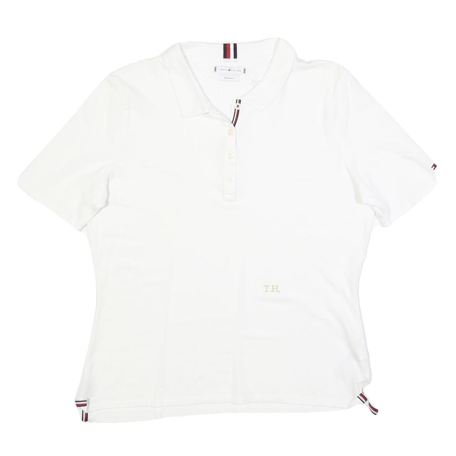 TOMMY HILFIGER Womens White Short Sleeve Plain Polo Shirt L Signature Refurbished - N/A refurbished available on Cerqular