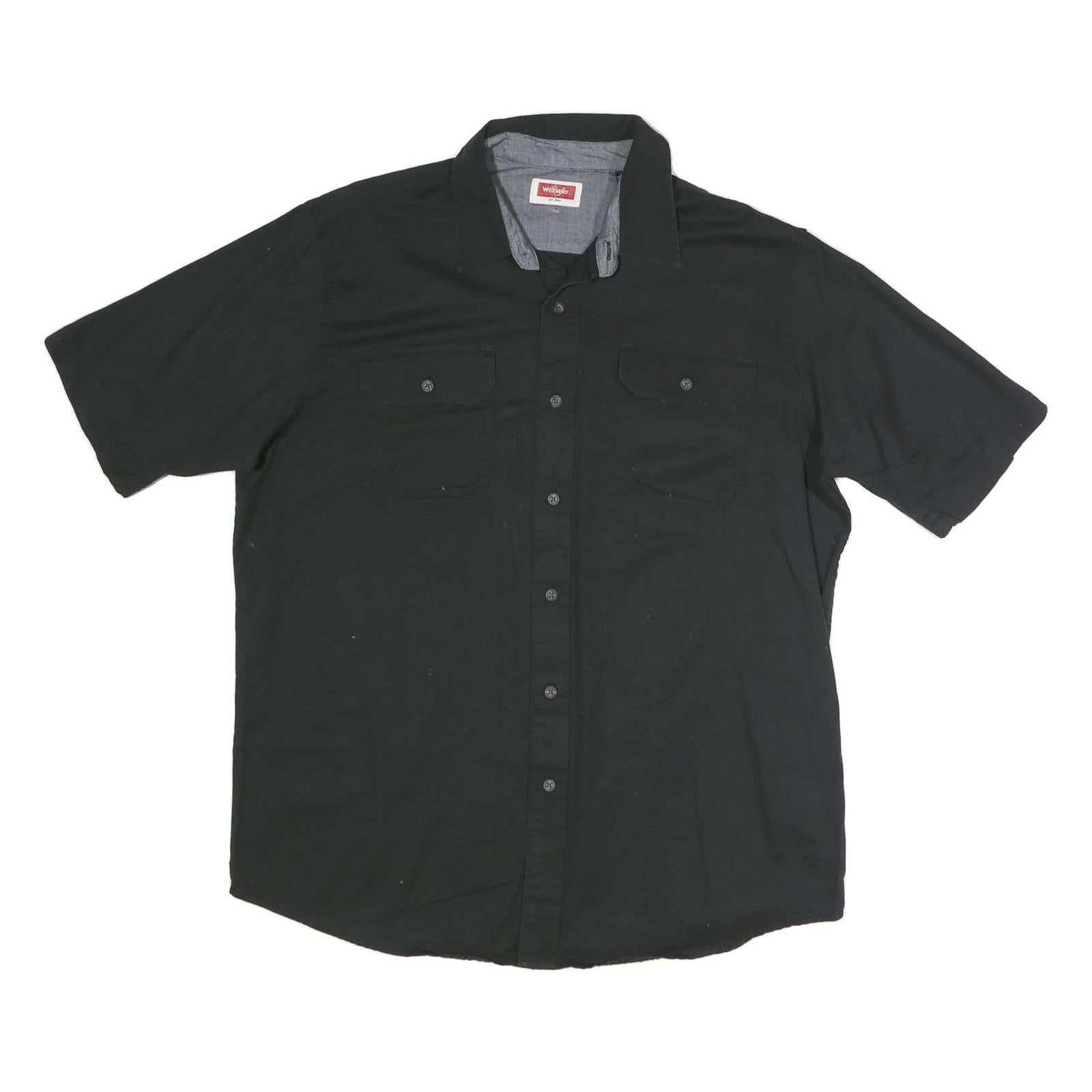 WRANGLER Mens Black Cotton Blend Short Sleeve Shirt L Casual Button Front Refurbished - N/A refurbished available on Cerqular