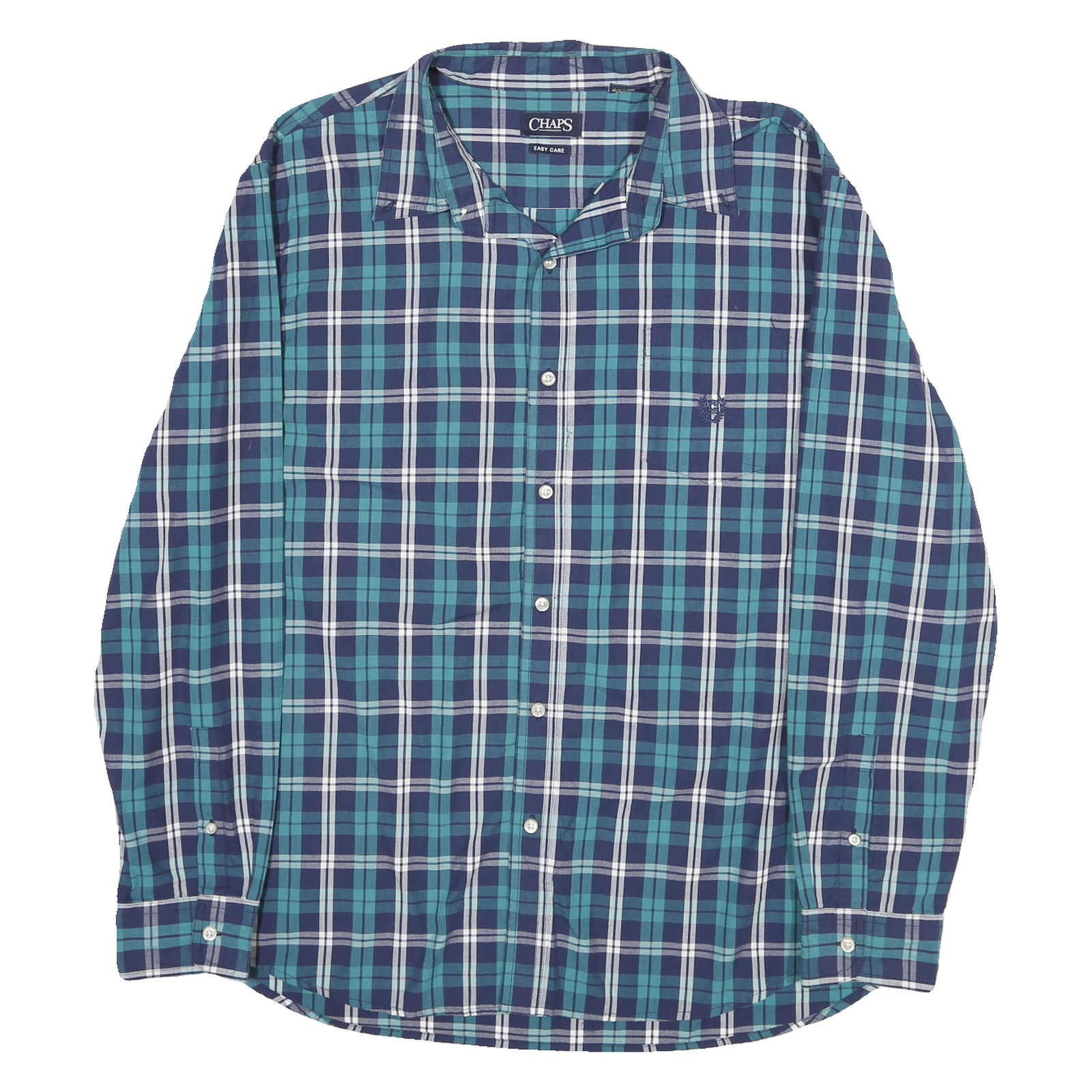 CHAPS Mens Blue & Teal Check Shirt 2XL Classic Cotton Blend Long Sleeve Button Refurbished - N/A refurbished available on Cerqular