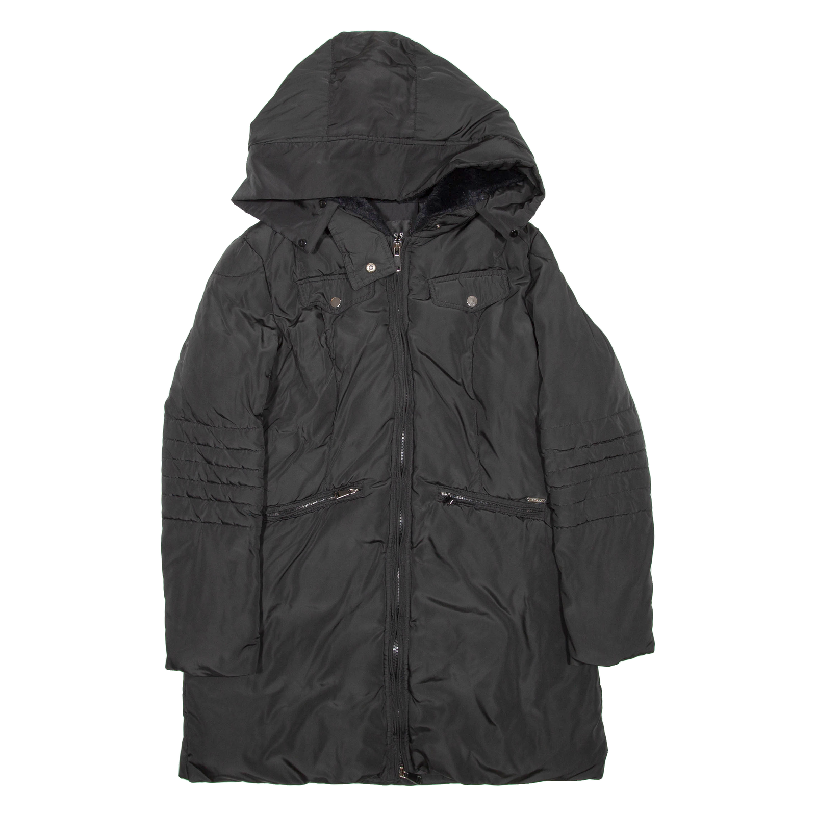 GUESS Womens Puffer Jacket Black Hooded M Refurbished - N/A refurbished available on Cerqular