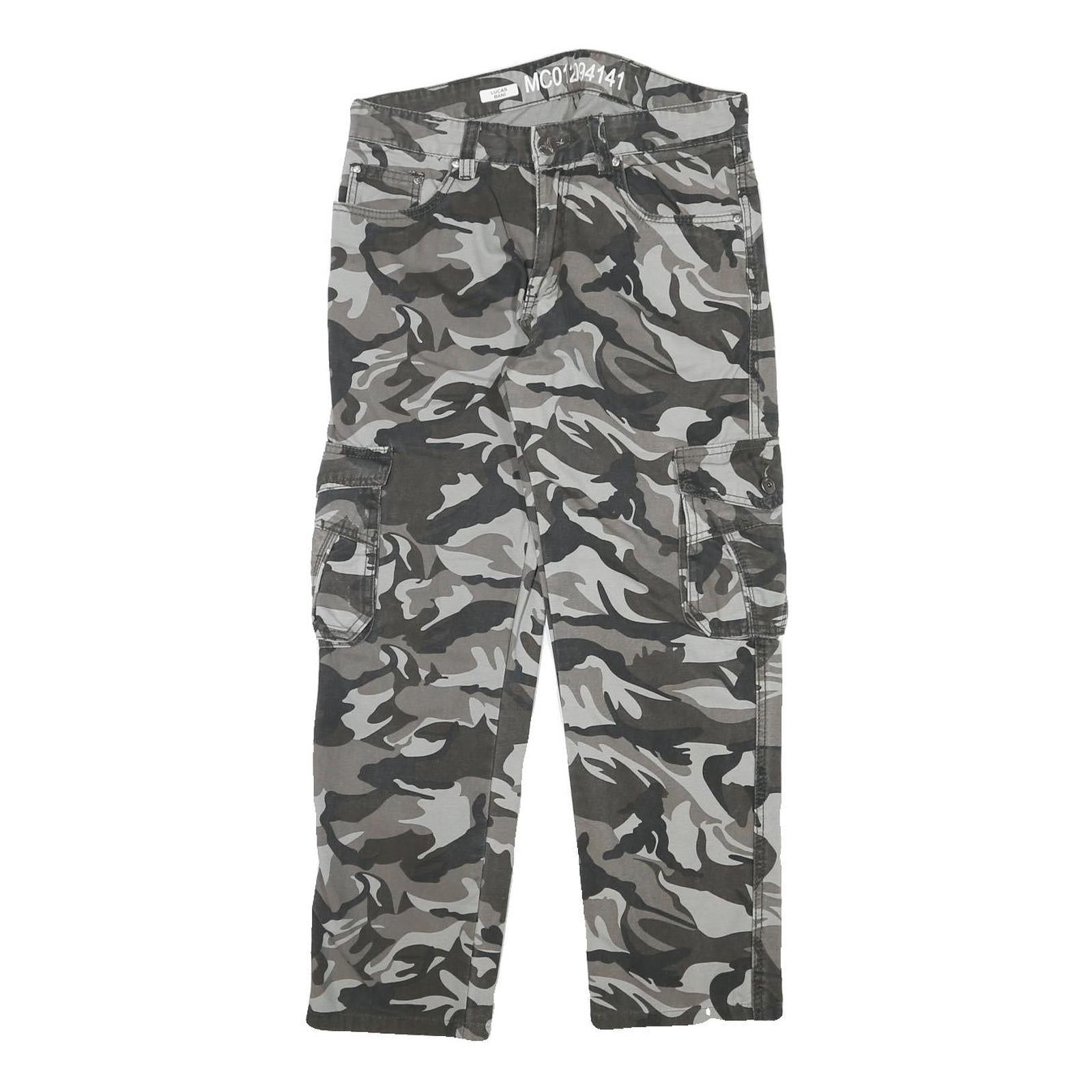 Grey Camouflage Mens Regular Fit Cargo Trousers W30 L27 Cotton Blend Zip Refurbished - N/A refurbished available on Cerqular
