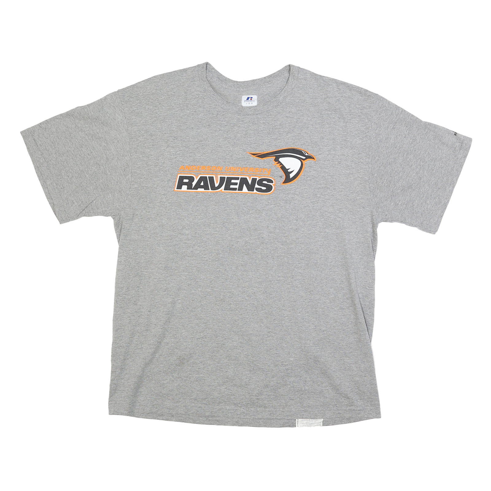 RUSSELL ATHLETIC Mens Grey Anderson University Ravens Graphic T-Shirt L Crew Refurbished - N/A refurbished available on Cerqular