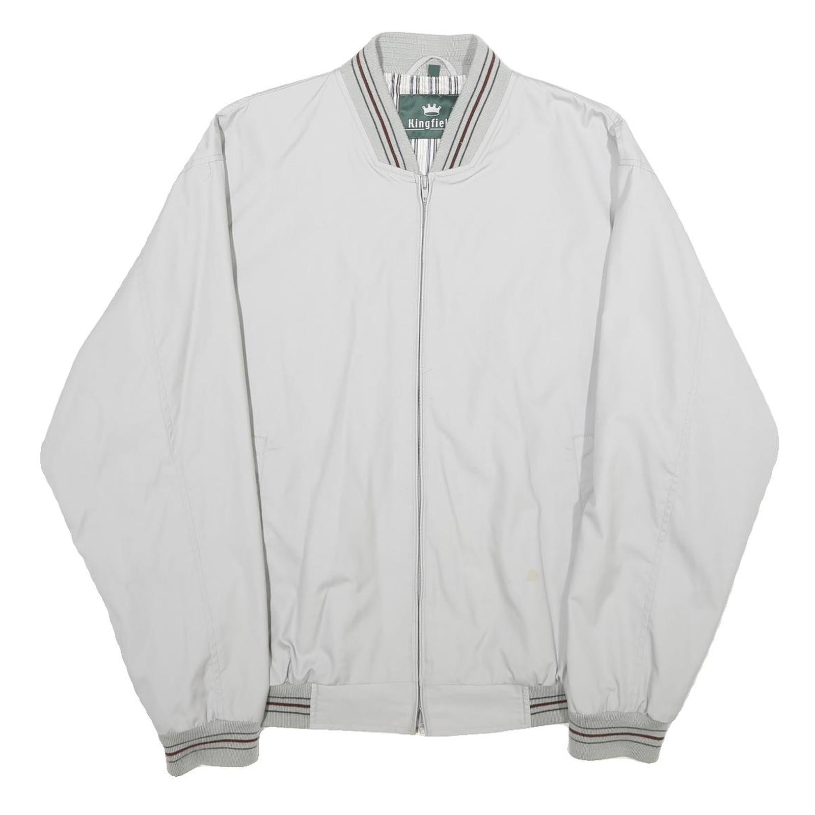 KINGFIELD Mens White Bomber Jacket L Cotton Blend Plain Zip Closure Casual Refurbished - N/A refurbished available on Cerqular