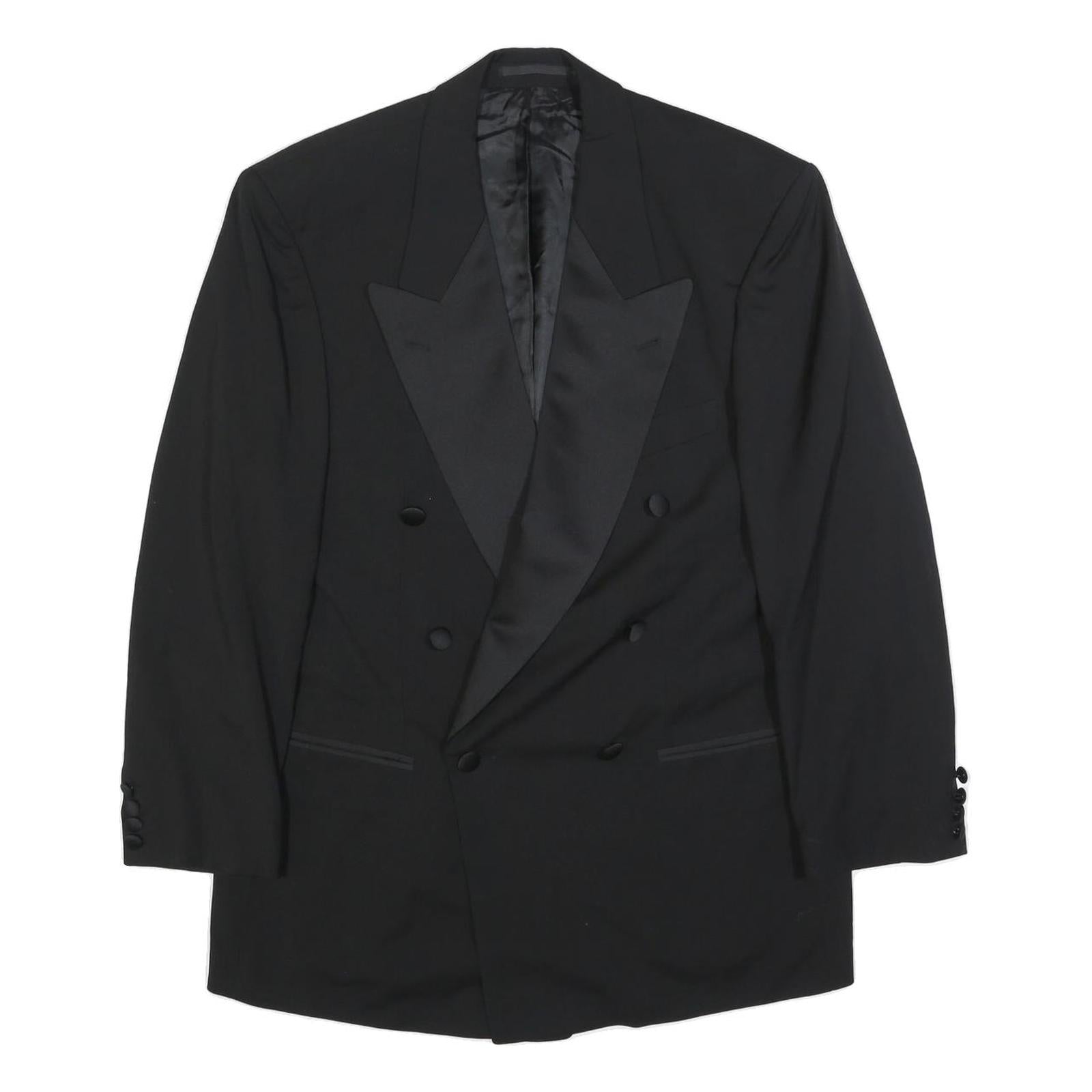 HUGO BOSS Mens Black Wool Double Breasted Jacket M Woven Satin Lapel Formal Refurbished - N/A refurbished available on Cerqular