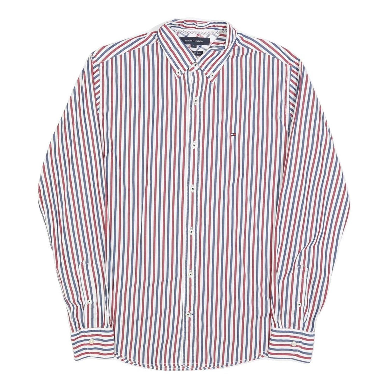 TOMMY HILFIGER Mens White & Red & Navy Striped Shirt S Button Down Cotton Blend Refurbished - N/A refurbished available on Cerqular