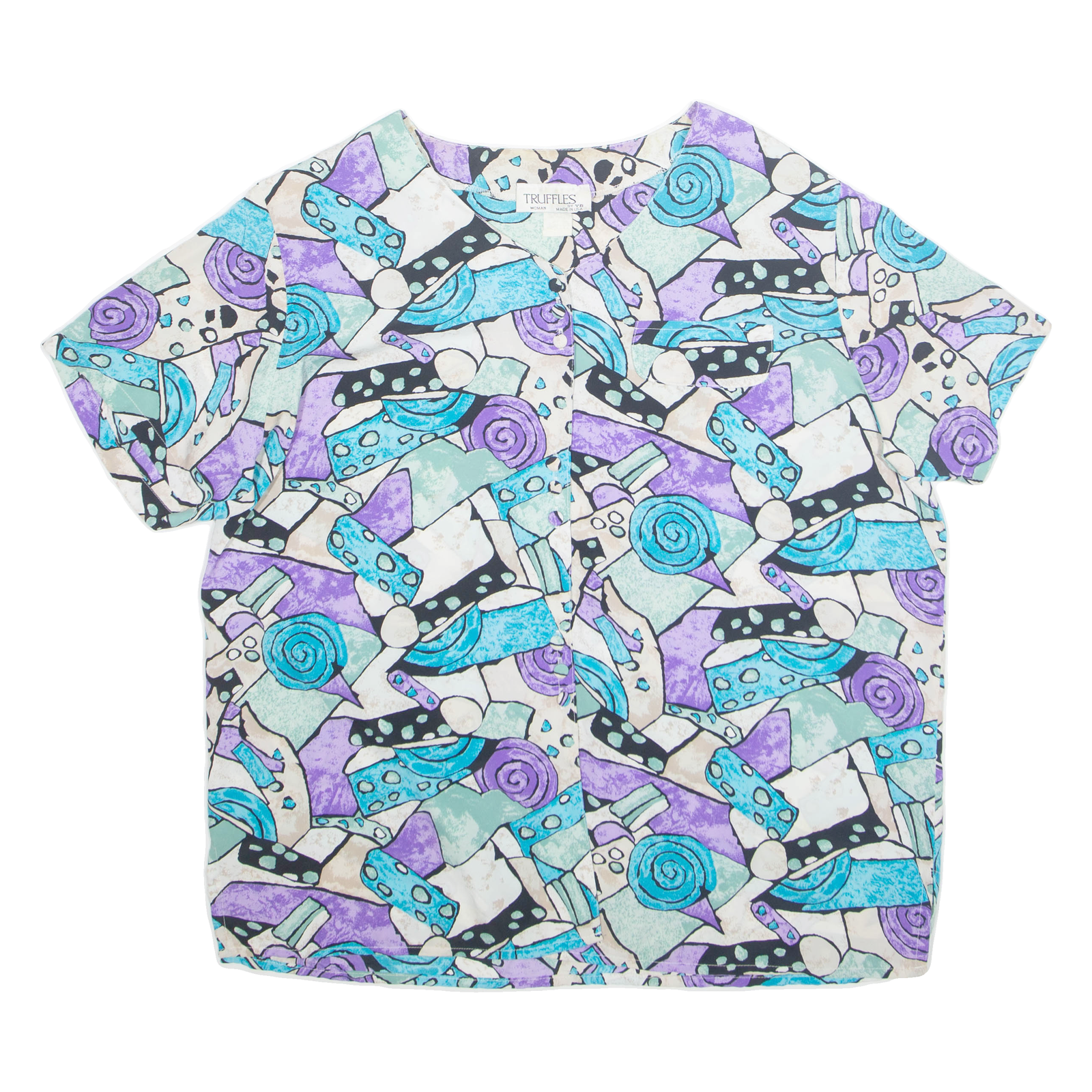 TRUFFLES Womens Printed Shirt Blue Crazy Pattern L Refurbished - N/A refurbished available on Cerqular