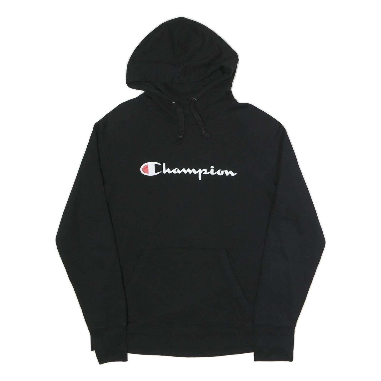 CHAMPION Mens Black Cotton Blend Hoodie M Classic Logo Pullover Refurbished - N/A refurbished available on Cerqular